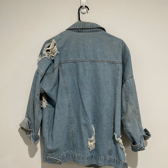 Forever 21 Light Blue Denim Ripped Long Jacket Size S - Picture 6 of 8